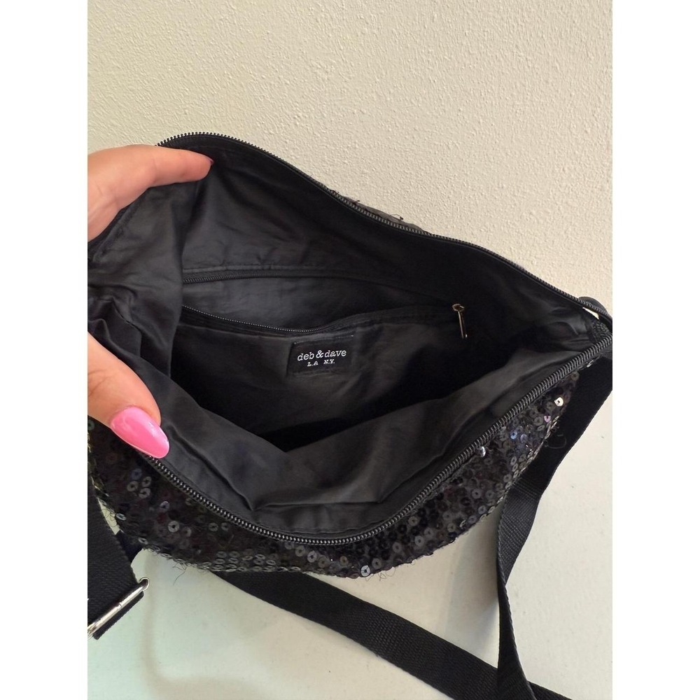 deb & dave LA NY Black Sequin Peace Sign Crossbody Bag Y2K Adjustable Strap - Picture 5 of 6